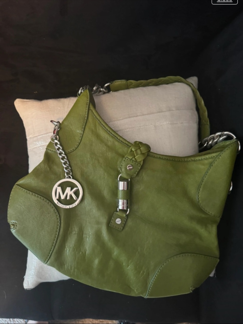 Michael Kors Green Leather Braided-Chain Shoulder Bag